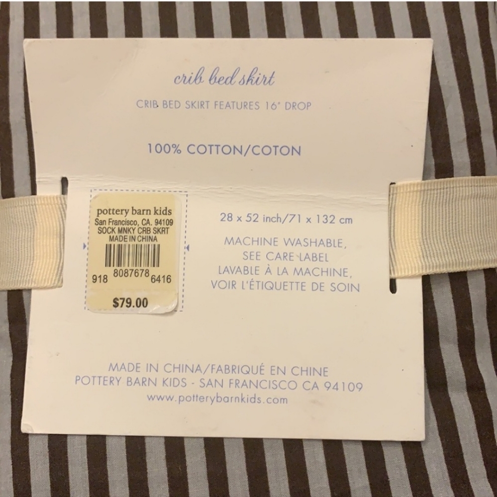 NWT Pottery Barn Kids Baby Sock Monkey Crib Skirt - Picture 3 of 5